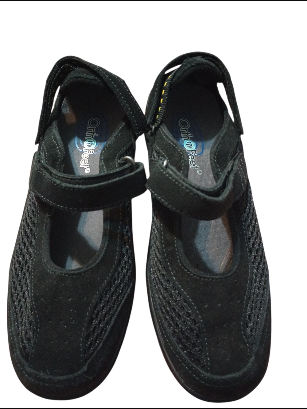 Orthofeet Black Mary Jane Hook-and-Loop Comfort Slippers